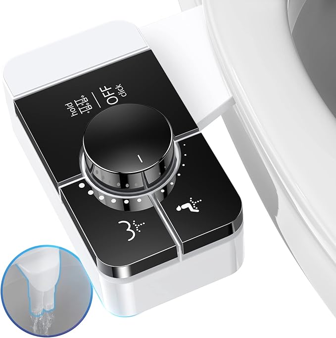 Bidet Attachment for Toilet, Ultra-Slim, Self Cleaning, Dual Nozzle, Feminine & Posterior Wash, Fresh Cold Water Sprayer, for Existing Toilets Seat, Baday Beday Badette Bedette, Black