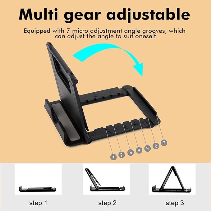 Portable Cell Phone Stand Holder for Desk, 【5 Pack】 Foldable Pocket-Sized Adjustable Mount, Universal Desktop Kickstand Compatible with iPhone, iPad, Kindle & Android Devices (fiveBlack)