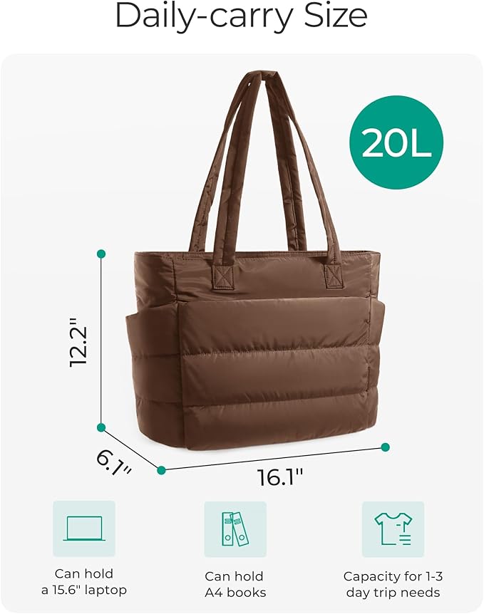 BAGSMART Tote Bag for Women, Lightweight Puffy Tote Bag with Compartments Shoulder Bag Handbag for Travel, Work, Gym | Lightweight, Puffy, Quilted, for Travel, Work