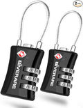 2 Pack TSA Approved Luggage Locks, Cable Suitcase Travel Lock Alloy, Set Your Own Combination Metal Zipper Padlock, 3-Digit Long Shackle Padlocks for Gym Locker, Golf Bag, Case Anti Theft-Black
