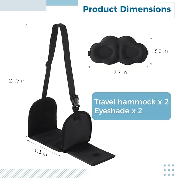 Travel Foot Rest Hammocks Set with Sleep Masks, 2-Pack, Adjustable for Flights and Office Use, Portable Storage Bag