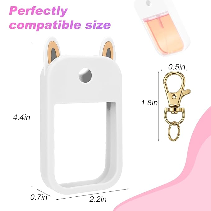 AIERSA Hand Sanitizer Spray Case Compatible with Touchland,Rabbit Ears Design Silicone Hand Sanitizer Case Holder with Keychain for Touch Land Mist Case 1FL. OZ (White)