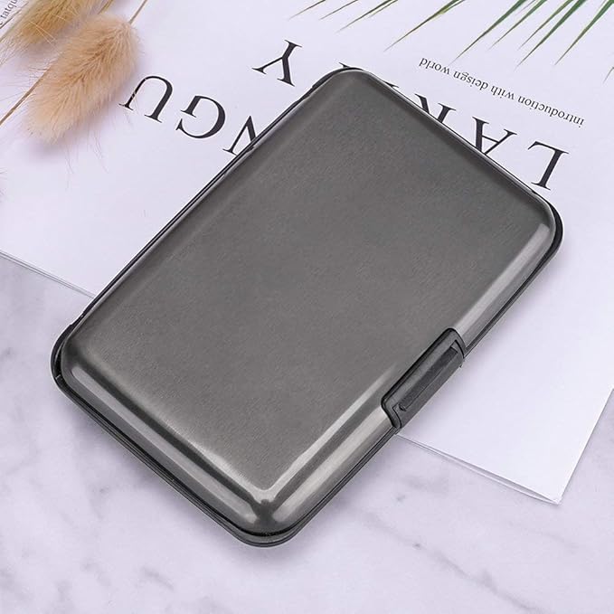 ELFISH Mini RFID Aluminum Wallet Credit Cards Holder Business Card Case Metal ID Case for Men Women (Grey)
