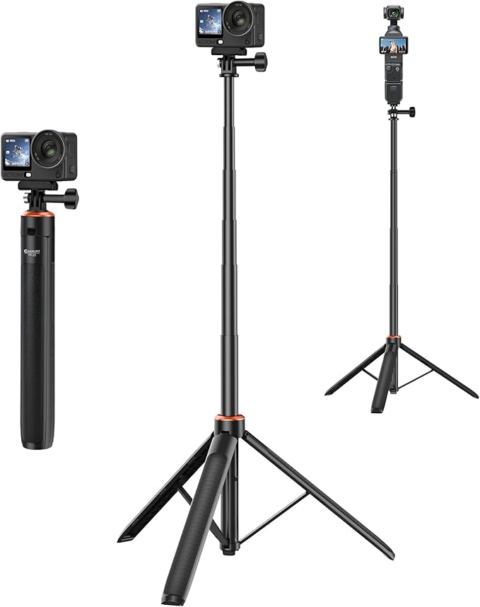 53.5" Osmo Action 6 Selfie Stick Tripod for DJI Osmo Nano/Action 6, Xtra Atto, 2-in-1 Extendable Handle w Magnetic Quick-Release Adapter, Extension Rod/Travel Stand/Accessory for Video Recording