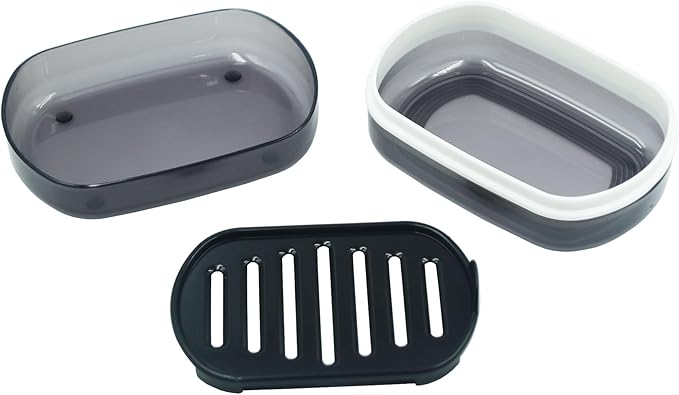 2 Pack Travel Soap Case Holder,Portable Soap Box with Draining Layer for Shower,Bathroom,Camping,Hiking,Gym (Black and White)