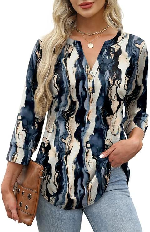 OFEEFAN Womens Tops 3/4 Sleeve Henley Shirts for Women Summer Outfits Fashion Clothing
