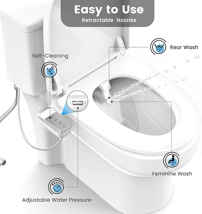 Bidet Attachment for Toilet Ultra-Slim Bidets for Existing Toilets, Non-Electric Bidet Toilet Seat Self-Cleaning Retractable Nozzles Badays for Toilets, Quick & Easy Installation Bedets