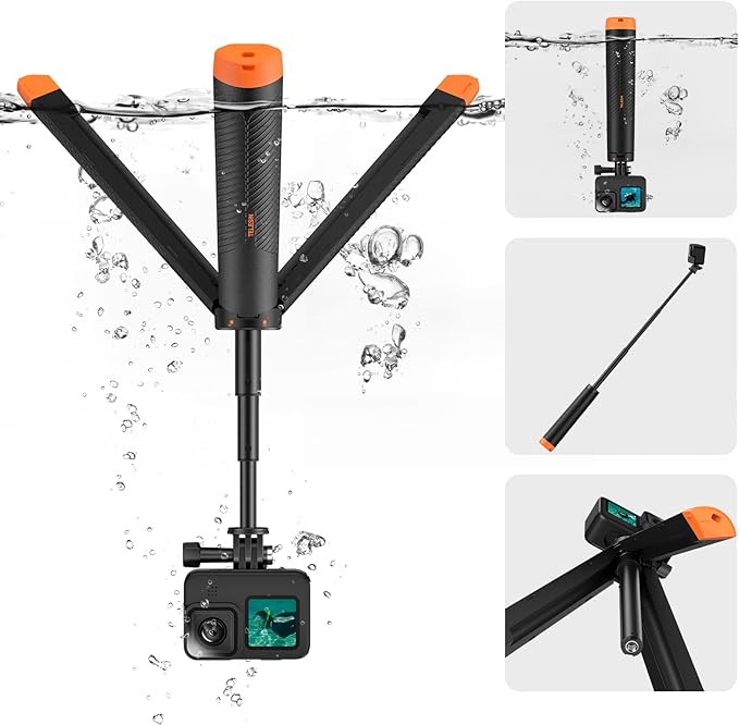 TELESIN 4 in 1 Selfie Stick Floating Hand Grip Tripod Waterproof Extendable Selfie Monopod for GoPro Hero 13, 12, 11, 10, 9, 8, DJI OSMO Action 6 5 Pro 4 3、Insta360 Ace Pro 2 and Most Action Camera