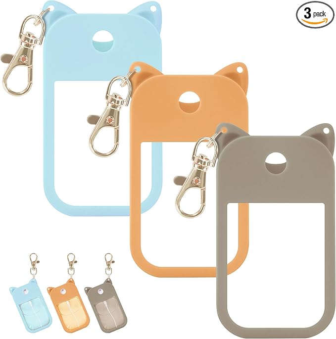 3 Pcs Silicone Case Compatible with Touchland Hand Sanitizer Spray Power Mist and Glow Mist 1FL. OZ., Portable Keychain Protective Case with Cute Ears, Hand Sanitizer Spray Accessory