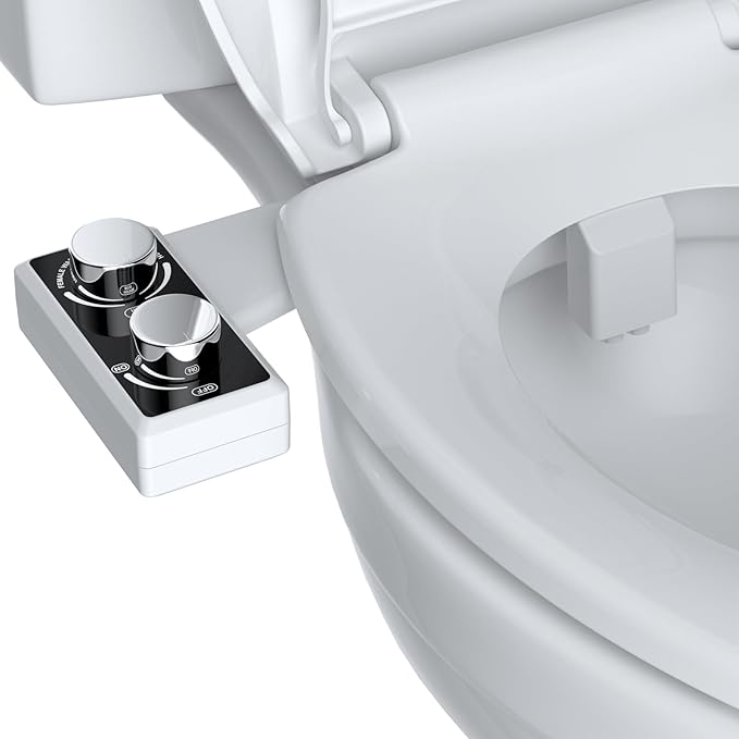 Hibbent Bidet Attachment for Toilet, Non-Electric Dual Nozzle for Frontal & Rear Wash, Adjustable Water Pressure Control, Fresh Water Bidet Toilet Seat, Self Cleaning Water Sprayer, Matte Black