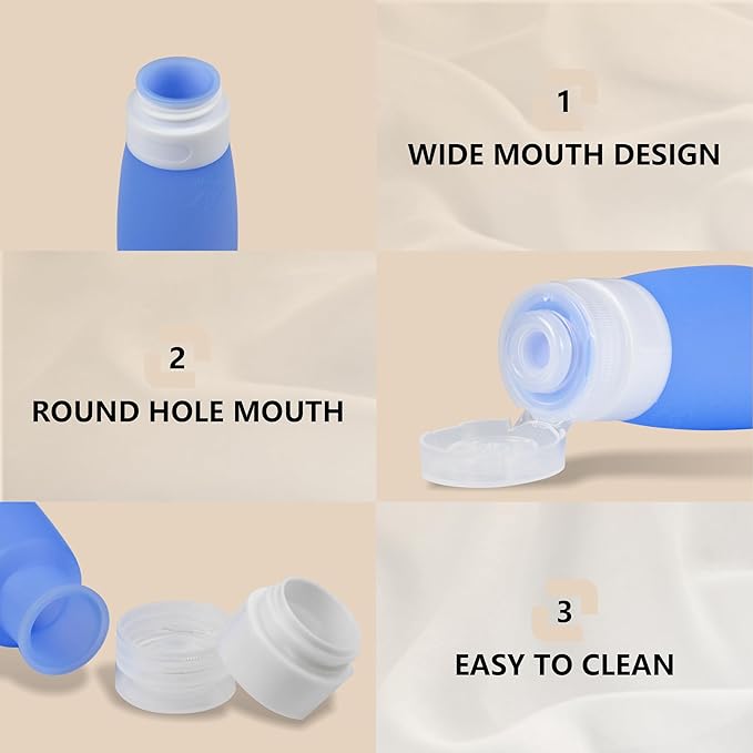 TSA Approved Travel Bottles-4 Pack Leak-Proof BPA-Free Silicone Squeezable Toiletry Containers for Shampoo Conditioner and Lotion for Men and Women