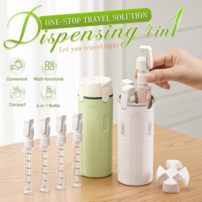AprYew 4 in 1 Travel Dispenser Bottles Refillable, 4 Pack 30ML Travel Bottles for Toiletries, Travel Size Shampoo and Conditioner Bottles,for Vacation Business Trip (Green)