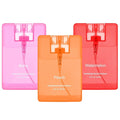Set of 3 Power Mist Hydrating Hand Sanitizer Spray Bulk Travel Size Portable Hand Sanitizer 0.67 Fl. oz Compact Card Spray Bottle Watermelon Peach Berry Scent for Pocket Bag Purse Car Backpack