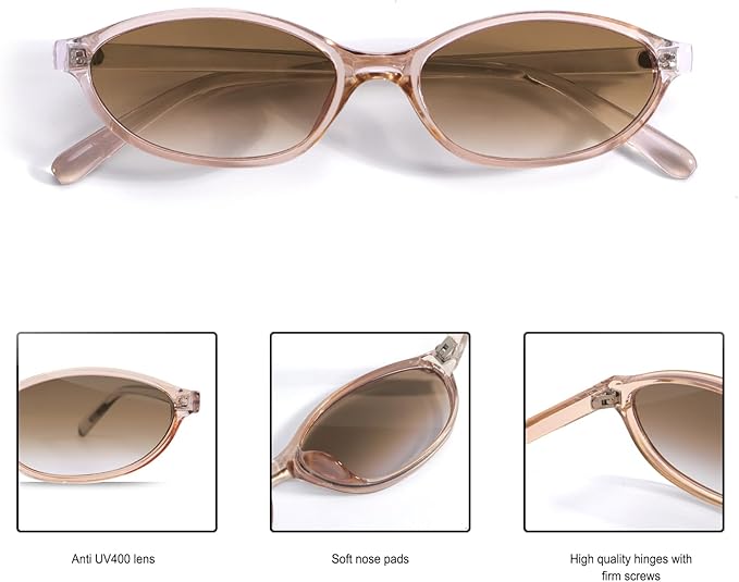 GUVIVI Retro Oval Sunglasses for Women Chic Cat Eye 90s Sunnies Lightweight Narrow Shades Trendy UV protection Sun Glasses