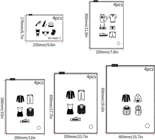 20 Pcs Travel Storage Bags, Clothes Packaging, Reusable Plastic Ziplock, Frosted Waterproof Resealable Clothing Zipper Pouch for Shoes Cosmetics Storage