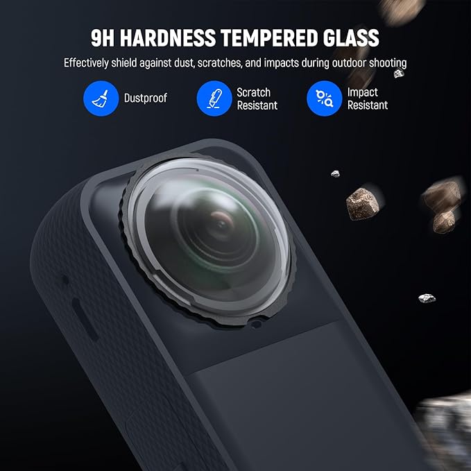 NEEWER Lens Protector Set Compatible with Insta360 X5 Action Camera (2 Pack), 9H Tempered Glass Lens Guards Accessories with Screen Protector, Cleaning Cloth & Case, Remove Before Shooting, LPC03