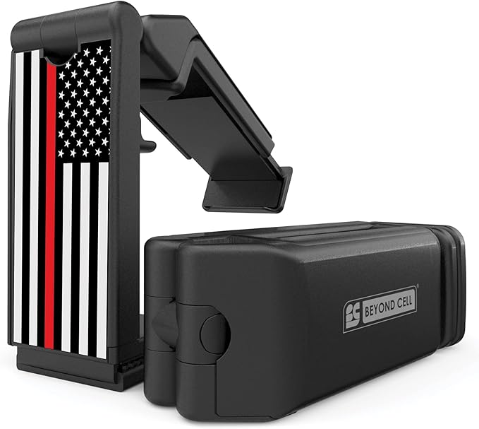 Beyond Cell Travel Accessories, Universal Seat Back Tray Table Hands Free Phone Clip Holder, Adjustable Pocket Size Airplane Travel Essentials Compatible with iPhone and Android Thin Red Line Us Flag