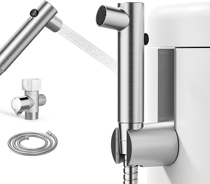 BIGCOW Stainless Steel Handheld Bidet Sprayer for Toilet, Stepless Water Pressure Control, Gentle Toilet Jet Spray with Leak-Proof Bidet Hose, Ideal for Feminine Hygiene, Cloth Diaper, Pet Cleaning
