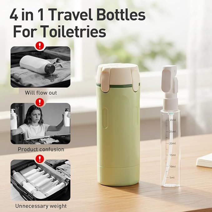 AprYew 4 in 1 Travel Dispenser Bottles Refillable, 4 Pack 30ML Travel Bottles for Toiletries, Travel Size Shampoo and Conditioner Bottles,for Vacation Business Trip (2PC Mix)