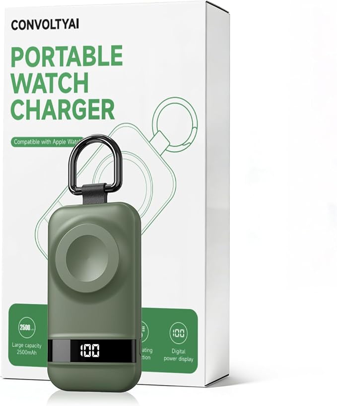 Portable Charger for Apple Watch, 2500mAh & Digital Display – Magnetic Fast Charging iWatch Charger for Travel – for Apple Watch Series 1-11/SE1-3/Ultra 1-3 (Dark Green)