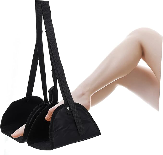 Airplane Footrest Hammock Adjustable Portable Foot Sling for Travel Oxford Cloth for Flights Relax Your Feet at Black