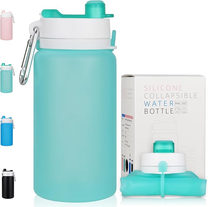 PLTCAT Collapsible Foldable BPA Free Reusable Lightweight Leak-Proof Travel Silicone Water Bottle for Travel, Gym, Hiking, Office, Camping