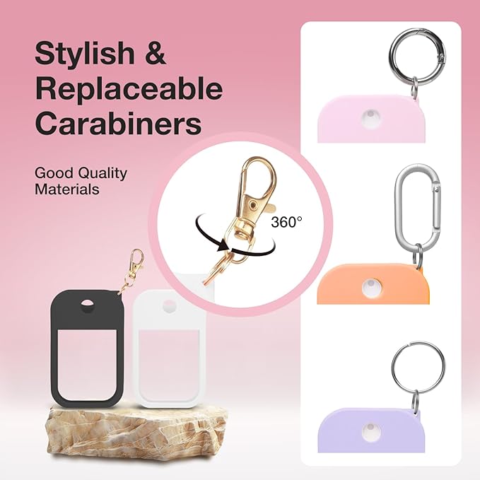 5 PCS Soft Silicone Case for Touchland Power Mist (1FL. OZ./30 mL), Protective and Stylish Case with Keychain Compatible with Touchland Hand Sanitizer Spray (Black/White/Purple/Pink/Orange)
