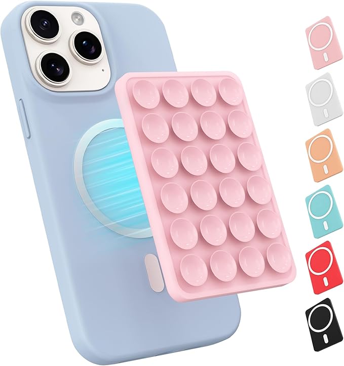 Magnetic Suction Phone Mount for MagSafe Case,Silicone Sticky Phone Grip Holder for iPhone,Removable Hands-Free Selfie/Video for TikTok & Instagram Influencer/Creator (Light Pink)