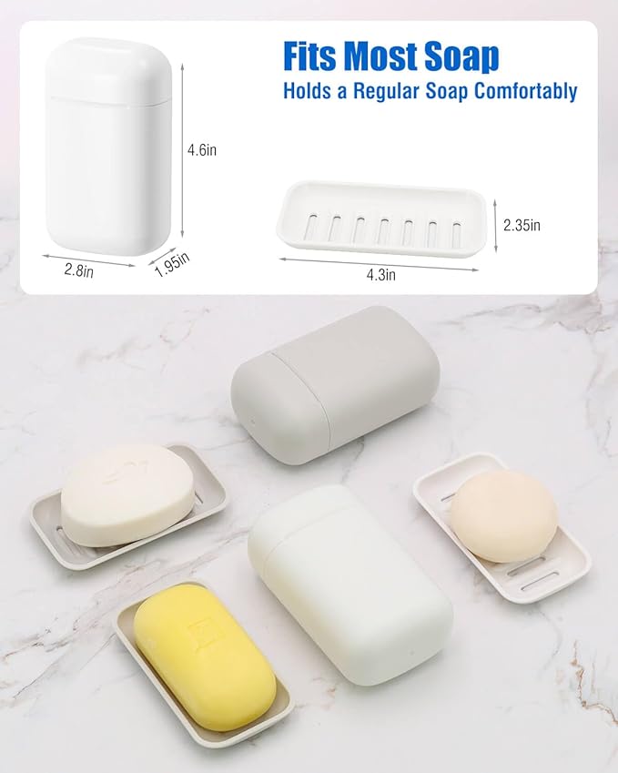 Minimalist Travel Soap Case with Removable Draining Tray, Compact Leak-Proof Travel Soap Container with Silicone Seal, White, 1 Pack