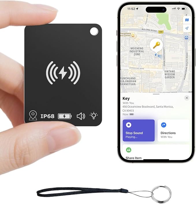Wallet Tracker Card Works with Apple Find My (iOS Only), Rechargeable Air Tracker Tag Smart Card, Item Finders for Key, Wallet, Luggage, Backpack, Suitcases, Passport et (1 Pack Black)