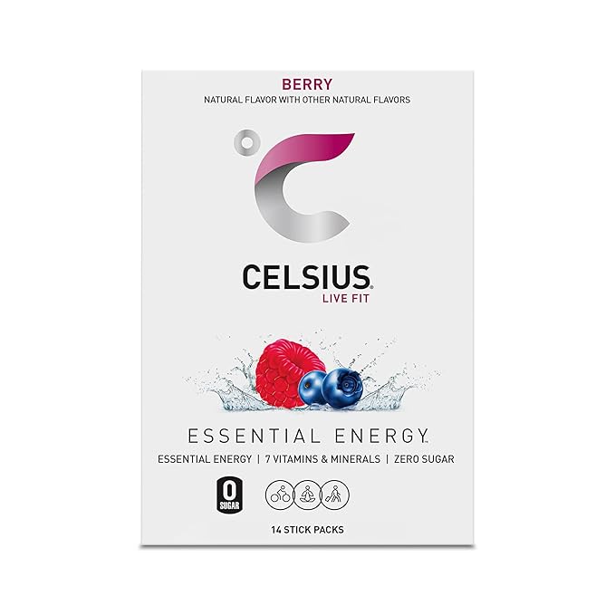 CELSIUS On-The-Go Powder Stick Packs, Zero Sugar (14 Sticks per Pack), Berry, 2.5 Ounce