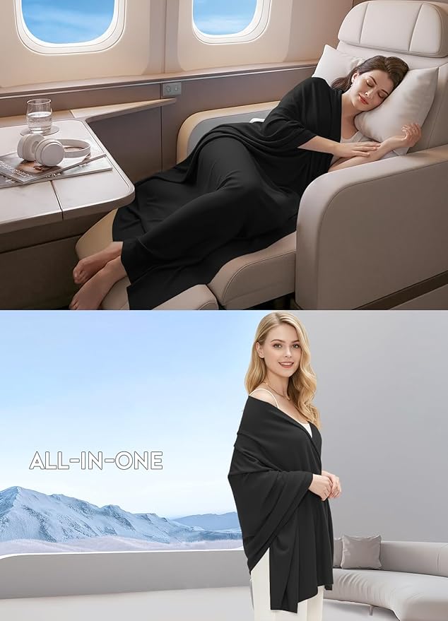 Women's Wool Blend Travel Scarf Lightweight Breathable Wrap Pashmina Airplane Blanket Shawl