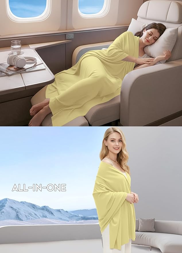 Women's Wool Blend Travel Scarf Lightweight Breathable Wrap Pashmina Airplane Blanket Shawl