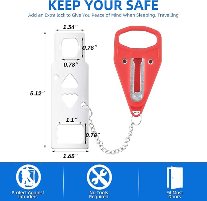 Portable Door Lock 2-Pack – Extra Lock for Home, Hotel & Apartment, Prevent Unauthorized Entry, Enhance Privacy & Safety While Traveling, Protect Family Security (1 Red)
