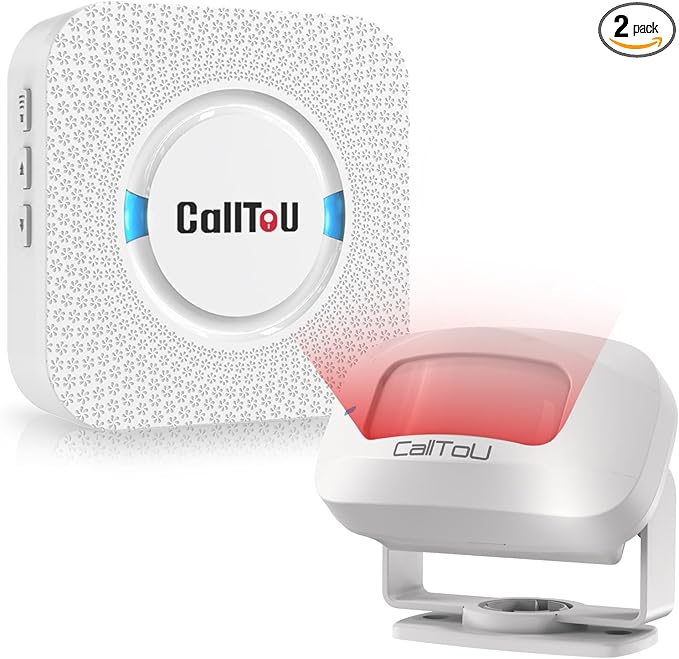 CallToU Wireless Motion Sensor Alarm Indoor Motion Detector Alarm, Bed Alarms for Elderly Dementia Patients, Motion Sensor Door Chime with 500 FT Range, 5 Adjustable Volume 1 Sensor + 1 Receiver