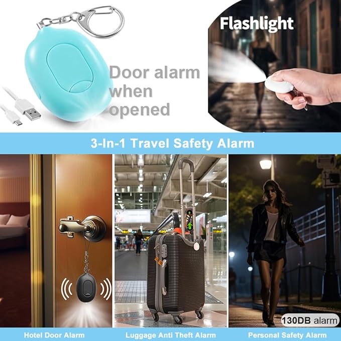 Door Stopper Security Alarm, Door Stopped Alarm When Opened, 130dB Loud Portable Vibration Sensor Door Stop Alarm with LED Flashing, USB Rechargeable for Travel Hotel Home Apartment Safety