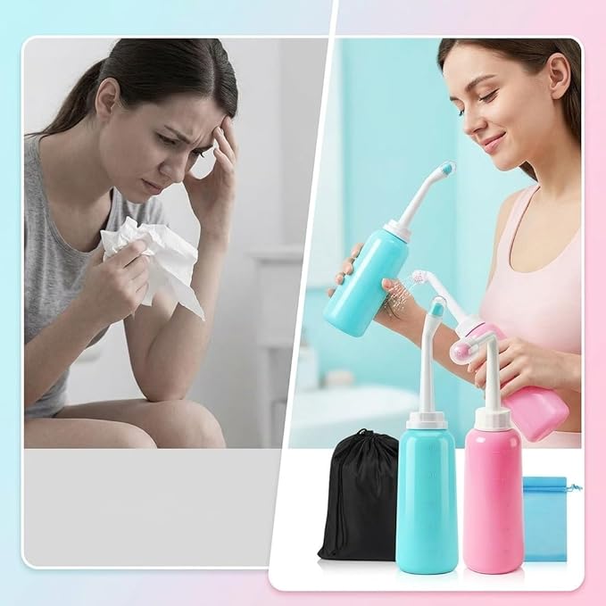 Portable Bidet,17oz Travel Bidet, 500ml Handheld Bidet,Bidet Bottle for Postpartum Care, Portable Bidet for Travel,Outdoor,Personal Hygiene, Camping Bidet,2 Pack, Mint Green & Pink