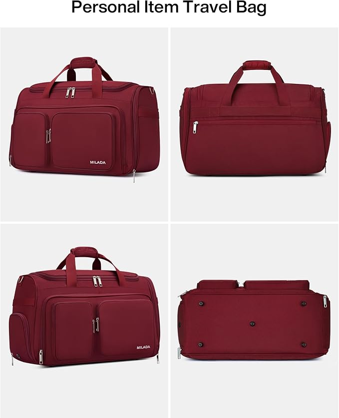 MILADA Carry On Luggage Bags for Travel Lightweight Personal Item Travel Bag Foldable Large Duffle Bag for Travel Tote Overnight Bags for Women Mens Weekender Bags, Burgundy