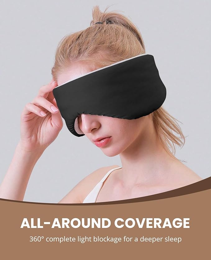Sleep Mask for Women Men, Reversible Eye Mask Sleeping with Cozy & Cooling Sides, Adjustable Velcro Band, Blackout Face-Hugging Padded Eye Cover for Sleeping Travel Office, Black/White