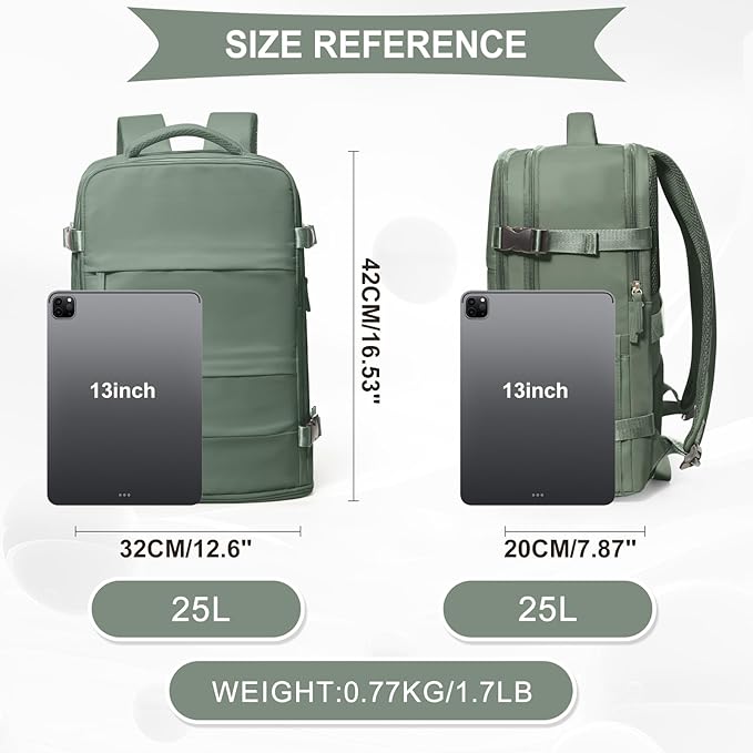 coowoz Travel Backpack For Women Men,Carry On Backpack,Hiking Backpack Waterproof Outdoor Sports Rucksack Casual Daypack Travel Essentials(Olive Green)