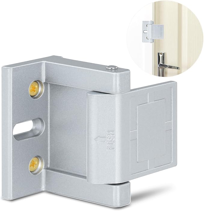 High-Security Reinforced Door Lock – Aluminum Privacy Latch for Home and Hotel, Easy Installation with Stainless Steel Screws, Interior Night Lock for Added Protection (Silver-1 Pack)