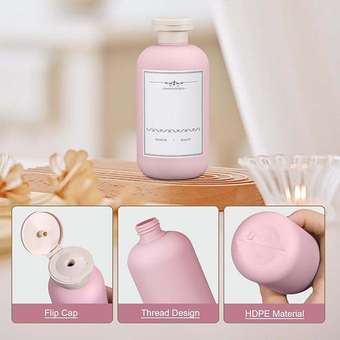 6.8oz Travel Bottles for Toiletries, Empty Plastic Squeeze Bottles with Flip Cap, Lotion Container for Toiletries Travel Size Shampoo and Conditioner (3 pack, pink)