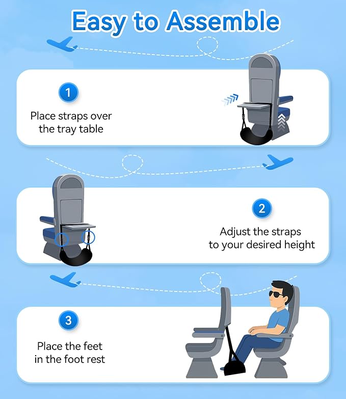Ergonomic Airplane Foot Hammock(Memory Foam)-Ultimate Comfort Foot Hammock for Plane Travel Essentials to Relax Your Feet, Portable Airplane Foot Rest with Adjustable Strap 2-Pack