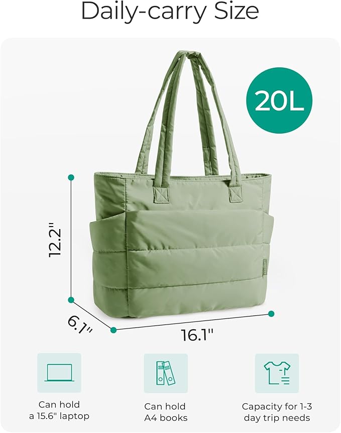 BAGSMART Tote Bag for Women, Lightweight Puffy Tote Bag with Compartments Shoulder Bag Handbag for Travel, Work, Gym | Lightweight, Puffy, Quilted, for Travel, Work