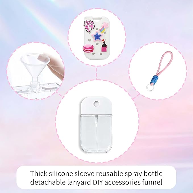 Refillable Hand Sanitizer Spray Bottle - 1oz / 50ml Leakproof Empty Spray Bottle with Silicone Case, Funnel & Clip,Portable Mini Travel Sanitizer Holder for Purse, Pocket, Gym Bag