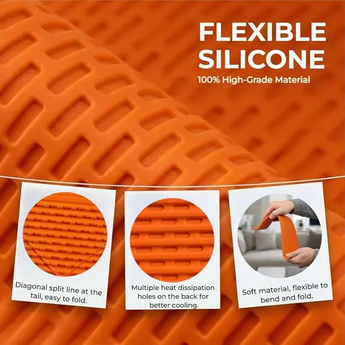 Universal Flexible Silicone Phone Holder Stand - Multi-Angle Foldable Tablet Holder & Laptop Riser - Portable Travel Essentials for Airplane, Office & Home - Non-Slip, Heat Dissipation Design,Black