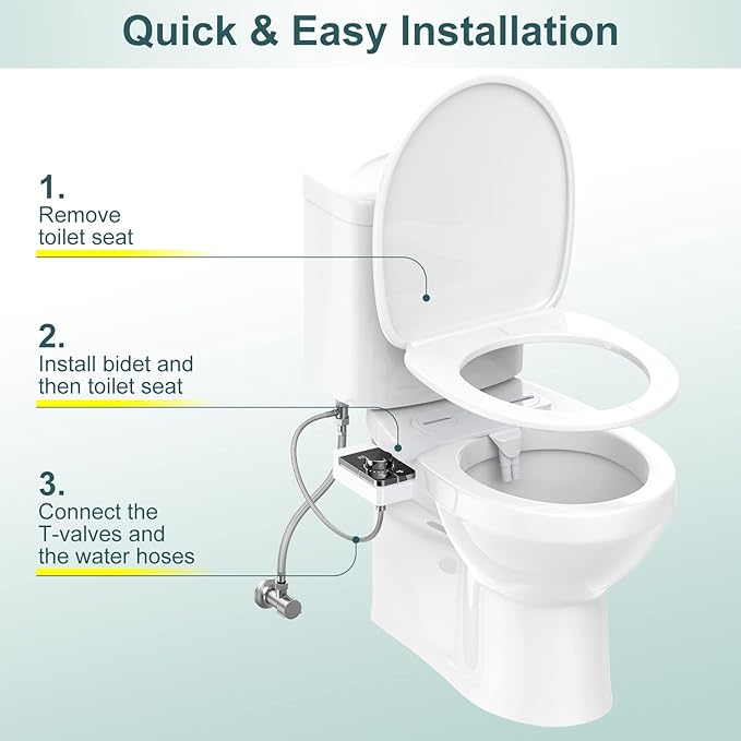 Bidet Attachment for Toilet, Ultra-Slim, Self Cleaning, Dual Nozzle, Feminine & Posterior Wash, Fresh Cold Water Sprayer, for Existing Toilets Seat, Baday Beday Badette Bedette, Black