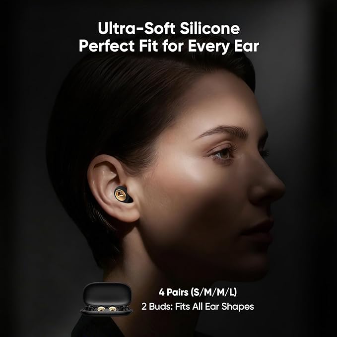 Ear Plugs for Sleeping, 45dB Ultra Soft Silicone Ear Plugs for Noise Reduction, Reusable Noise Cancelling Earplugs, 4-Pairs with Carrying Case for Side Sleep, Concert earplugs, Travel & Swimming
