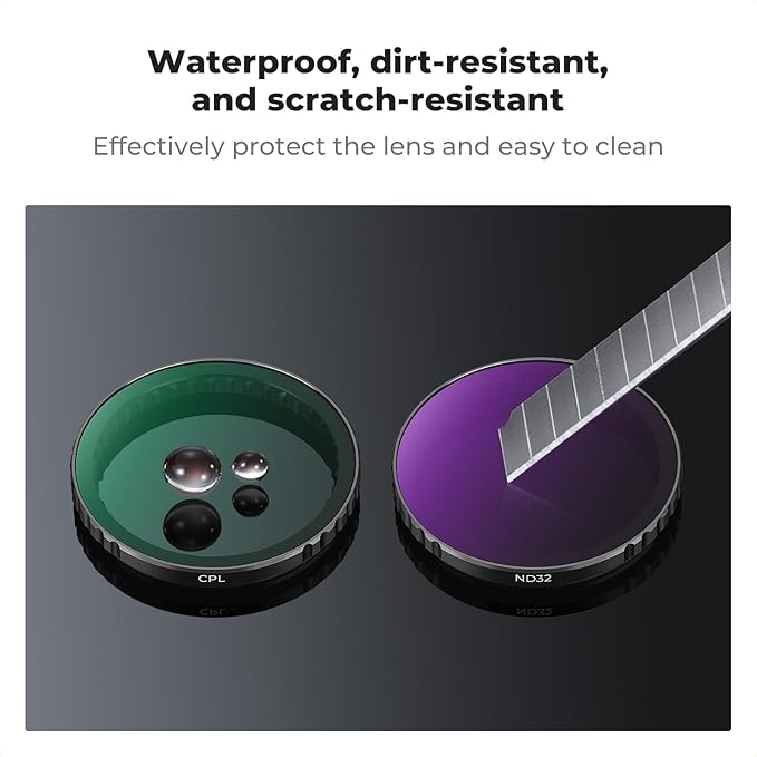 K&F CONCEPT Snap On PL & ND Filter Kit Compatible with DJI Osmo Action 3/4/5 Pro, 4 Pack Push-in Fit CPL ND8 ND16 ND32 Polarizing Neutral Density Filter, HD Optical Glass Multi-Coated