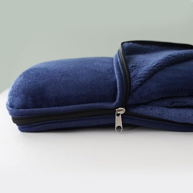 Travel Blanket Pillow, Soft Airplane Blanket 2-in-1, Travel Blanket Airplane Compact with Bag, Travel Essentials Accessories for Plane and Car,60x80 Navy